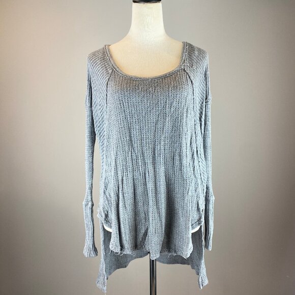 Free People Tops - Free People Ventura Waffle Knit Hi Lo Shirt Women's Size M Gray